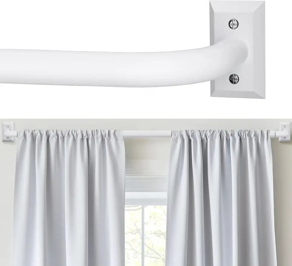 White Blackout Curtain Rod for Windows 28 to 48 Inches, Wrap Around Drapery Rod, Heavy Duty Curtain Rods for Darkening, Modern Decorative Rods Treatment, White