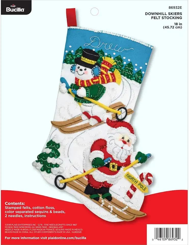 Bucilla 86932E Felt Applique Kit 18" Stocking, Downhill Skiers
