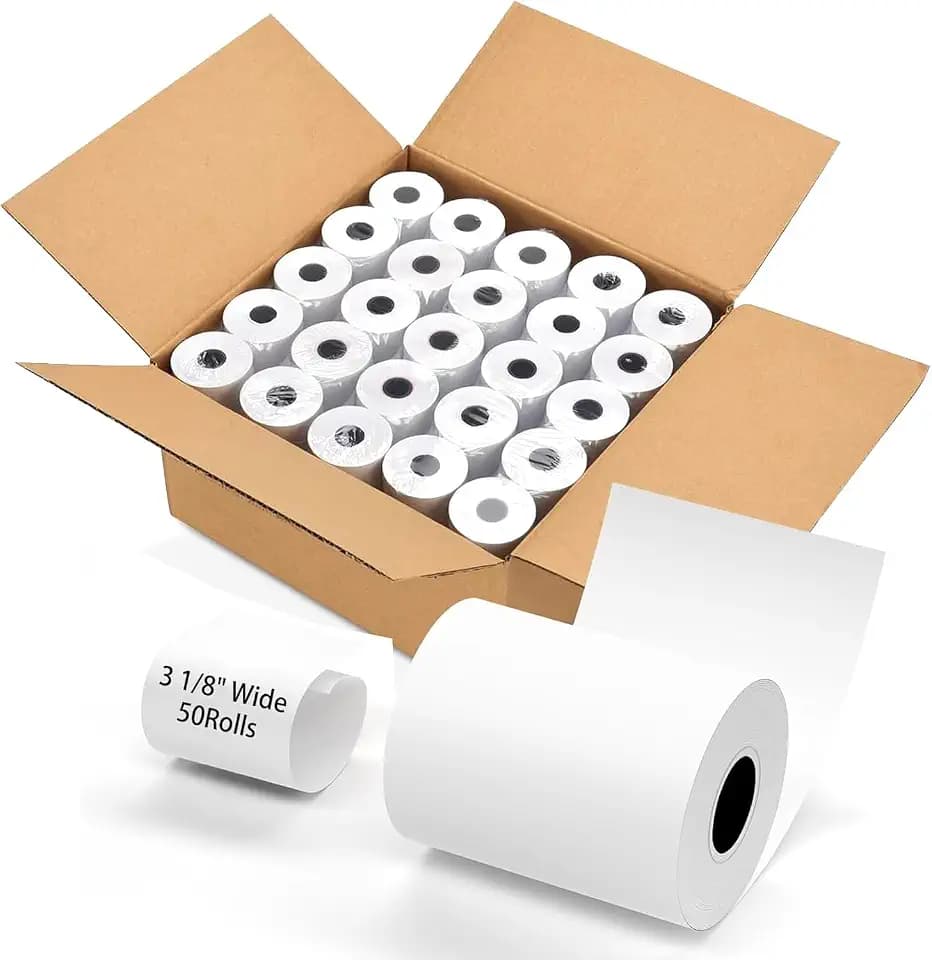 (50 Rolls) 3 1/8 x 230 Thermal Paper Receipt Rolls, Premium Quality Thermal Printer Paper, Thick Receipt Paper Rolls, Fits All POS Cash Registers, BPA Free