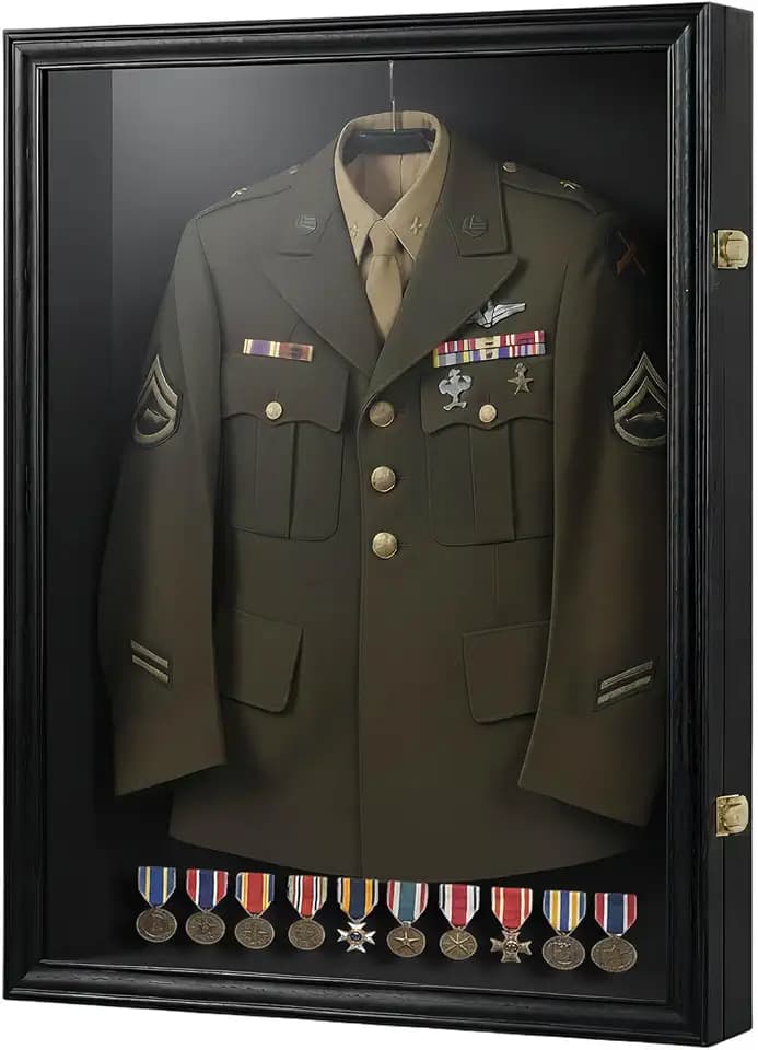 Extra Large Military Uniform Shadow Box, Jumbo Lockable Memorabilia Uniform Display Case with 98% UV Protection Acrylic Door, for Preserving Military, Police, Air Force, Navy Uniforms Jackets