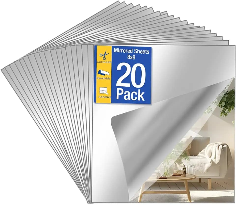 20 Pack Peel and Stick Mirror Tiles, 8x8 Inch Shatterproof Flexible Stick on Mirrors for Wall Self-Adhesive Sticker for Bedroom, Door, Bathroom, and Dance Studio Installation