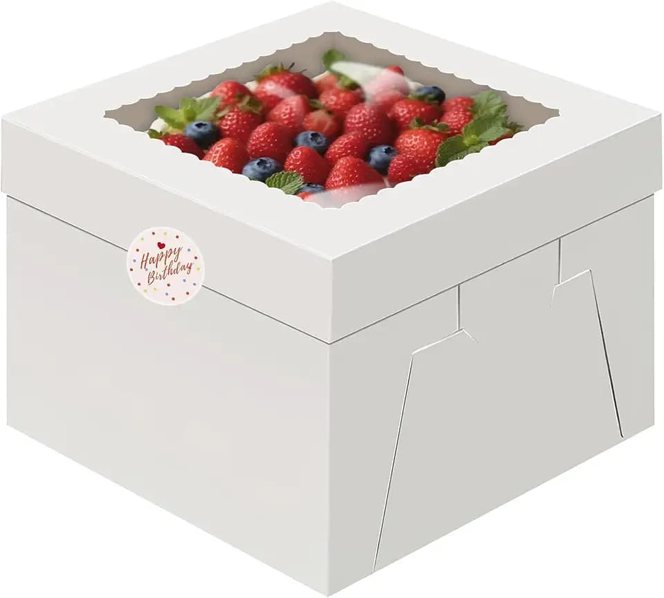 15pcs Cake Boxes, 12x12x6Inch Tall Cake Box with Window, White Bakery Boxes