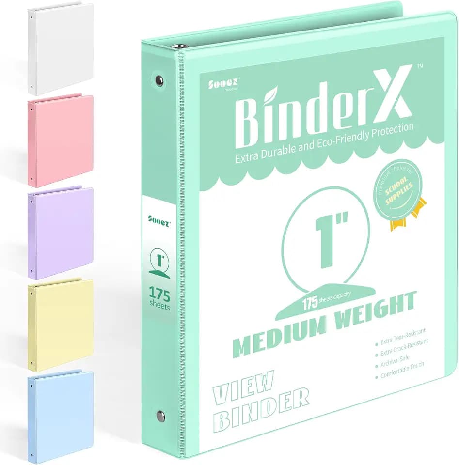 BinderX 3 Ring Binder 1 Inch, 1" Clear View Binder, Light Green, Letter/ A4