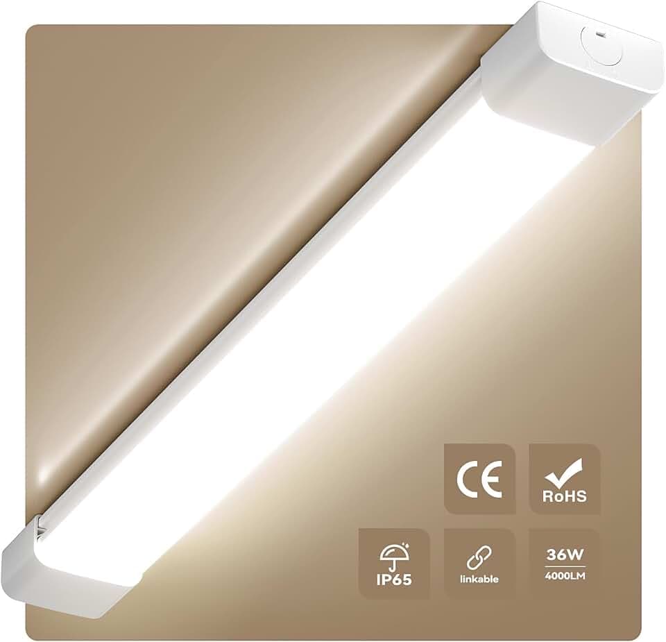 LED Feuchtraumleuchte 120cm 36W, Neutralweiß 4000K Deckenleuchte Flach, 4000LM LED Leuchtstoffröhre, Wasserfest IP65 Feuchtraumlampe Werkstattlampe Kellerleuchte für Büro Lager Garage Keller