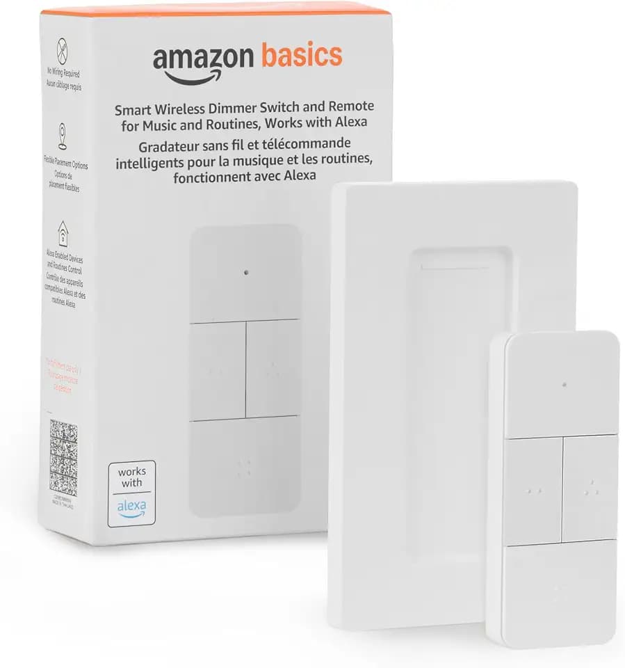 Amazon Basics Smart Dimmer Switch and Remote for Music and Routines, Works with Alexa Only, Compatible Echo Devices Required, Easy Setup, No Wiring Required, Handheld