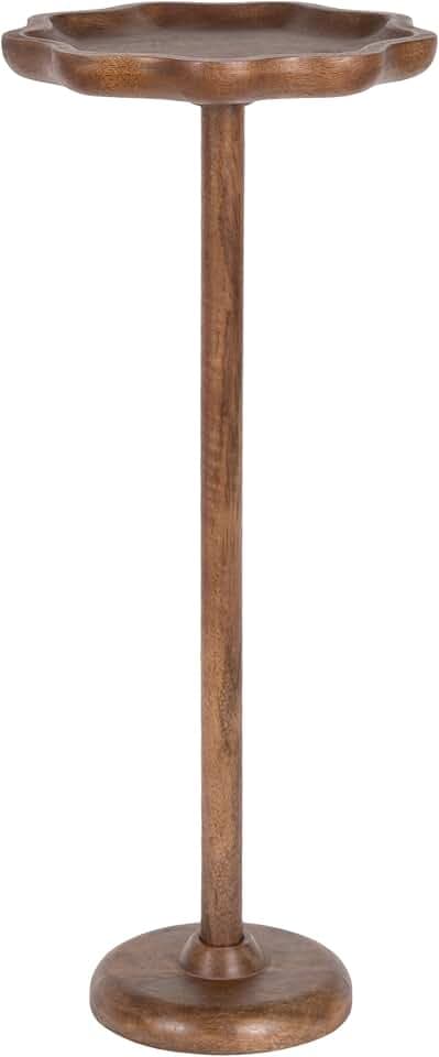 Kate and Laurel Alezar Modern Mango Wood Drink Table, 9 x 9 x 22, Walnut Brown, Transitional Round Pedestal Table with Wavy Edge for Plant Stand Indoors or Dorm Room Decor