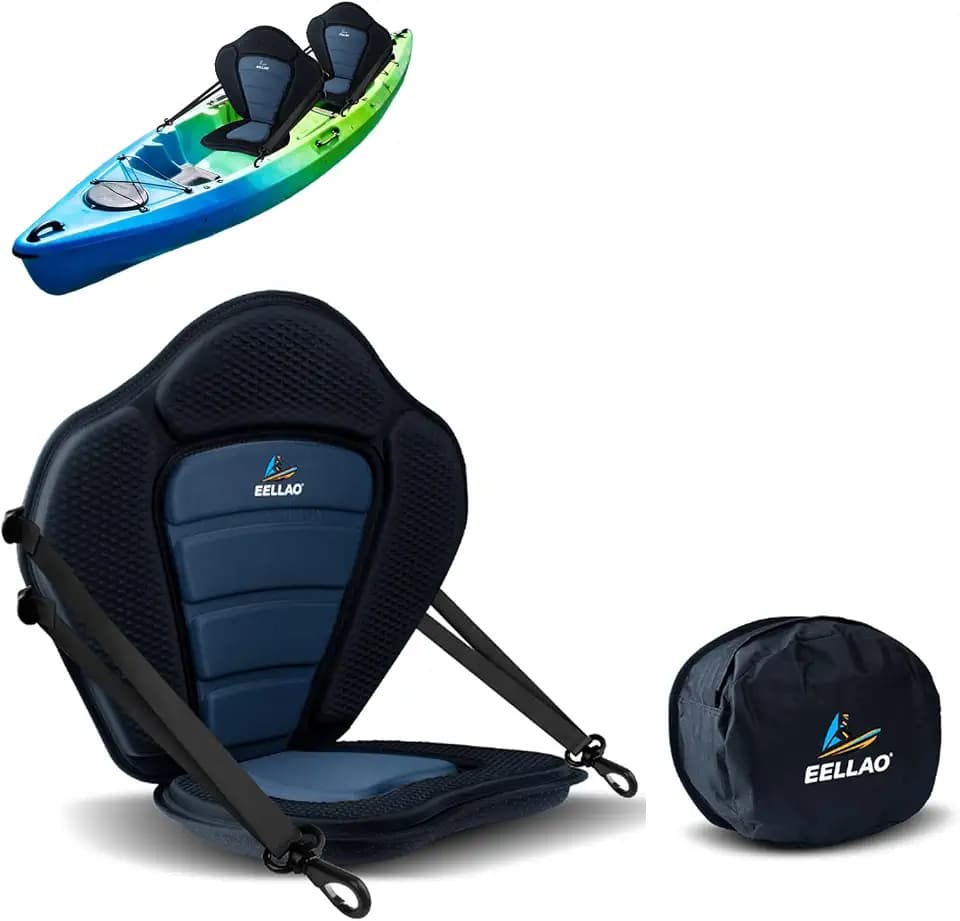 Kayak Seat Deluxe Paddle Board Canoe Seat with Detachable Storage Bag, Cushioned Back Support, Thickened Seat Cushion, 4 Adjustable Straps for Kayak, Padded Boat, SUP, Canoe, Fishing Boat