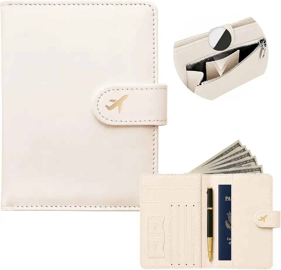 RFID Passport Holder with Tracker Slot, Leather Travel Wallet