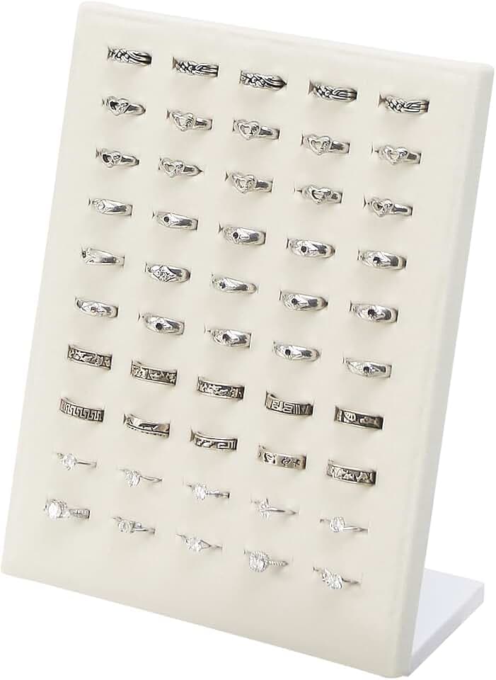 Coward Velvet Ring Holder Stand, 50 Slots Jewelry Ring Display Tray, Jewelry Pad Showcase Organizer for Home or Store Sell Show (Beige Velvet)