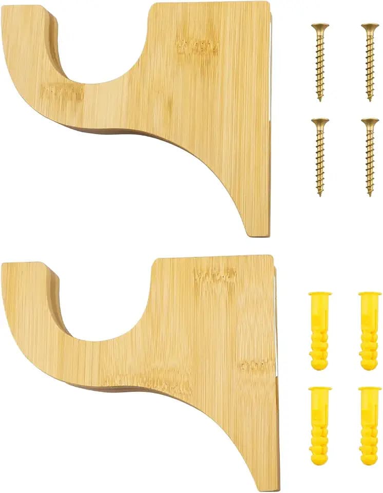 2 Pack Natural Wood Curtain Rod Holders, Multi-Functional Curtain Rod Fixtures, 3-1/2 Inch Rotating Brackets, Fit for 2 Inch Curtain Rods, fit for Bathrooms, Bedrooms, Living Rooms, Kitchen