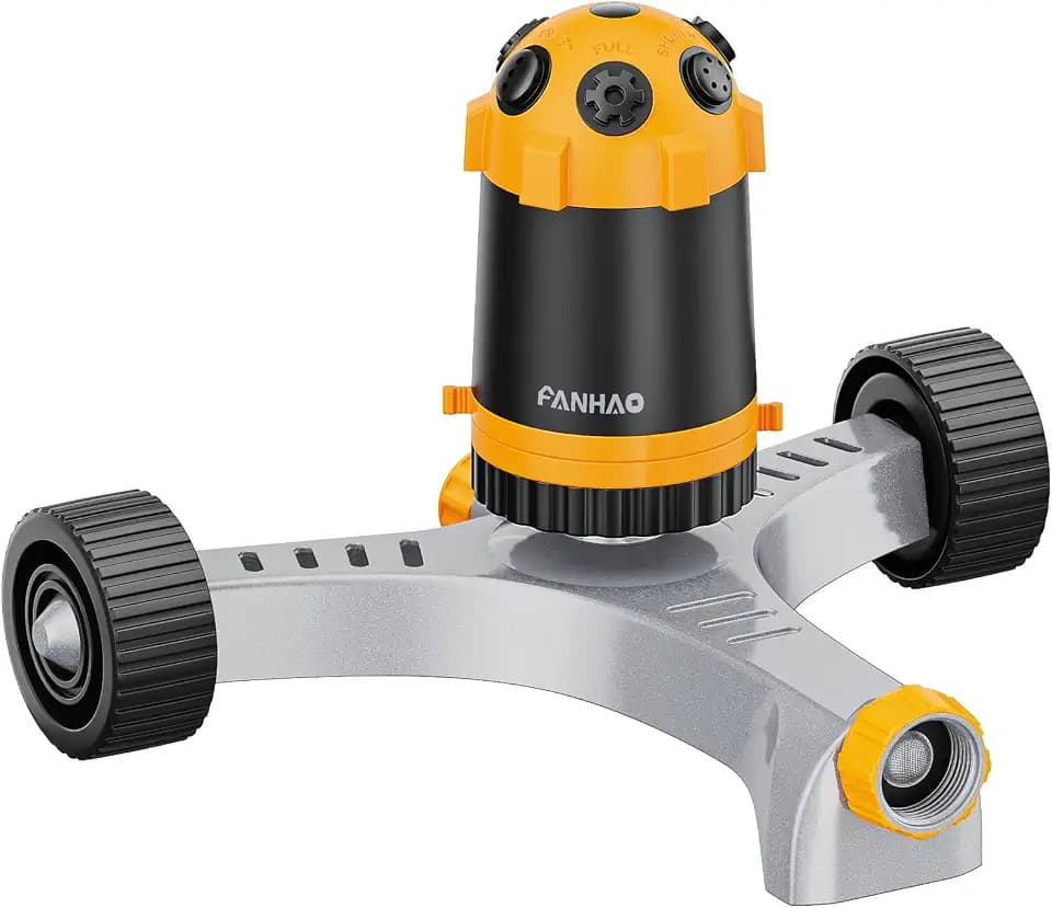 FANHAO Gear Drive Sprinkler with Metal Wheel Base, Portable Lawn Sprinkler