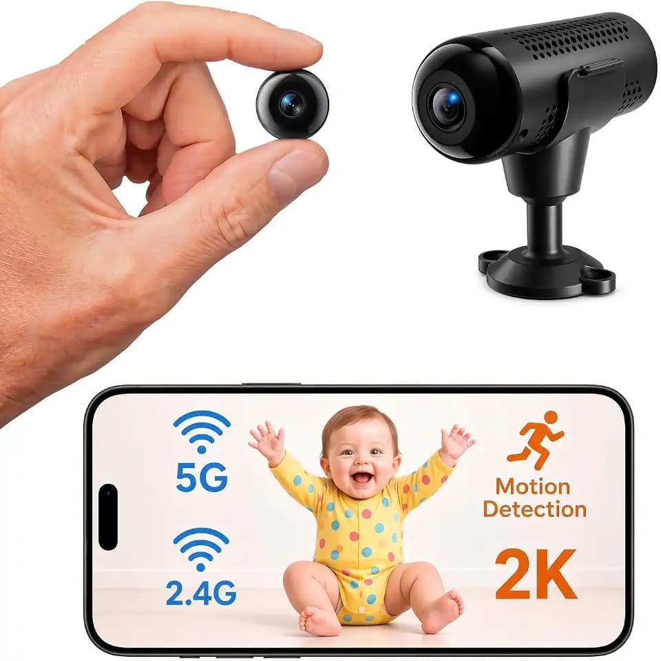 Mini Kamera, 2K HD Überwachungskamera mit Kostenlosem Cloud-Speicher, 5G WLAN Kamera Überwachung Innen, Mini Kamera Live Übertragung Handy, Bewegungserkennung & Nachtsicht