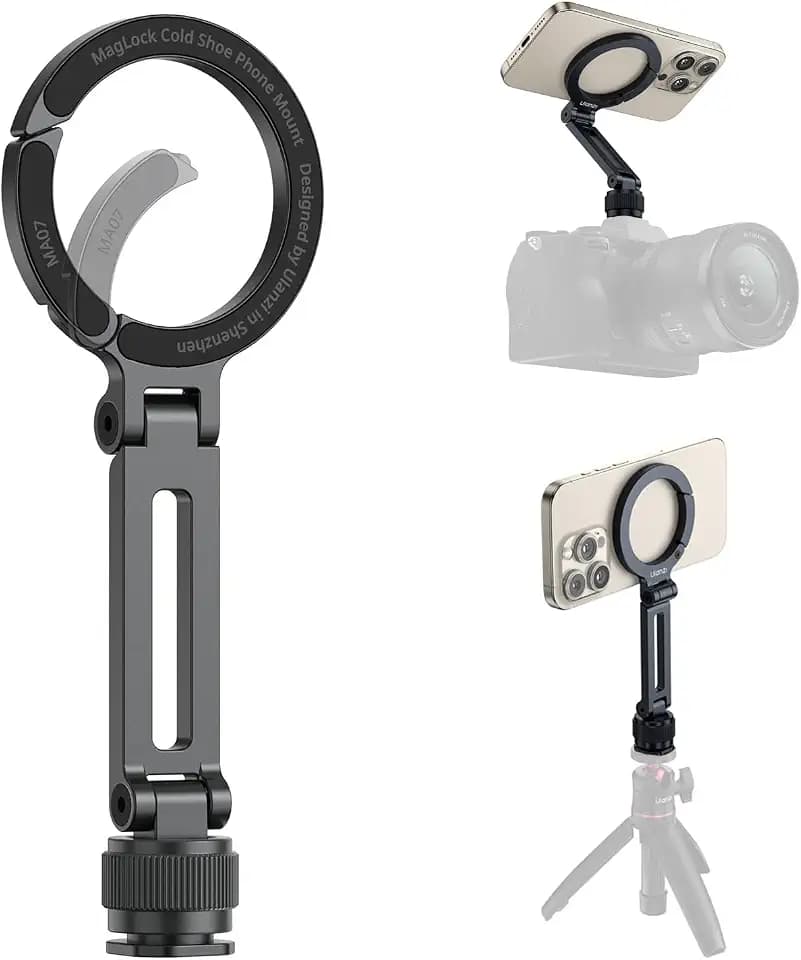 ULANZI MA07 MagLock Handyhalterung für Stativ & Cold Shoe - Magnetische Mag Safe Halterung für Kamera-Zubehörschuh — Metall Smartphone Mount für iPhone als Monitor
