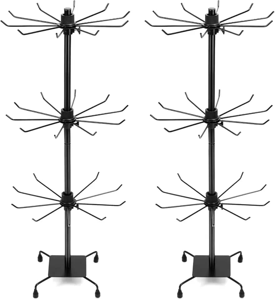 QWORK 3-Tier Rotating Metal Jewelry Display Stand – 2 Sets Adjustable Tabletop Holder for Necklace, Earring & Key Ring