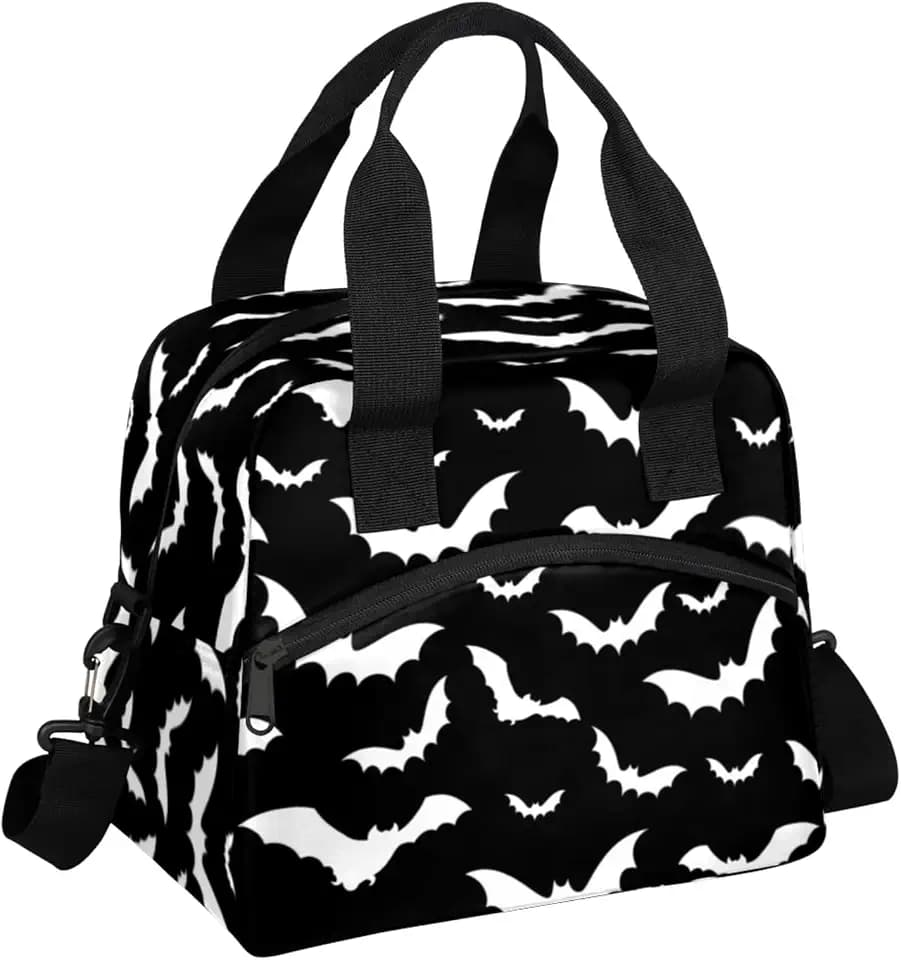 cfpolar Black Gothic Bat Insulated Lunch Bag for Women, Gothic Bat Leakproof Cooler Tote Bag Thermal Lunch Box Meal Prep Bags with Adjustable Shoulder Strap for Work, Beach, Picnic Outdoor