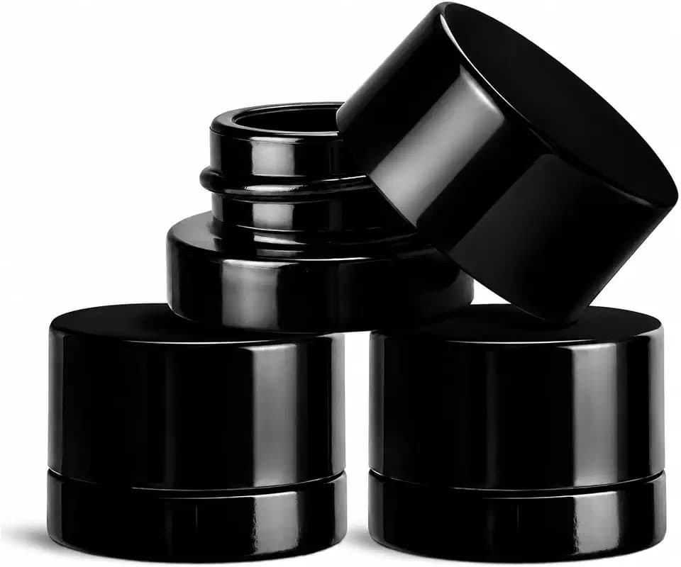 (200 Pack) 5ml Black Glass Jars with Black Child-Resistant Lids