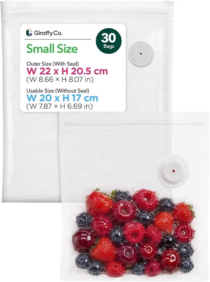 GIRAFFYCO 30 Small Reusable Vacuum Sealer Bags, 8.7 x 8.3 in, Airtight Food