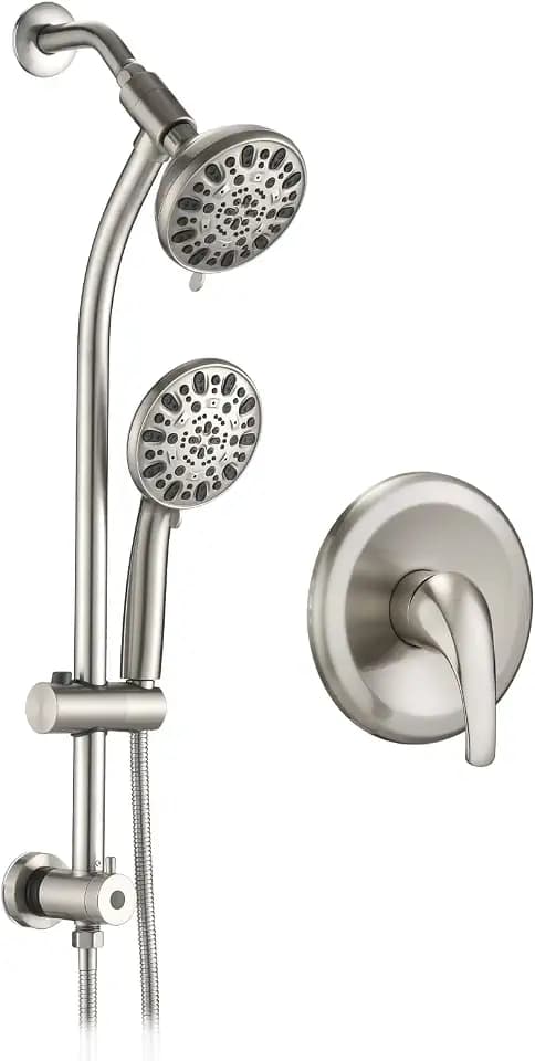 Instant-Mount Drill-Free Height/Angle Adjustable 2-Way Shower Head/Handheld Showerhead Slide Bar Combo (Brushed Nickel)