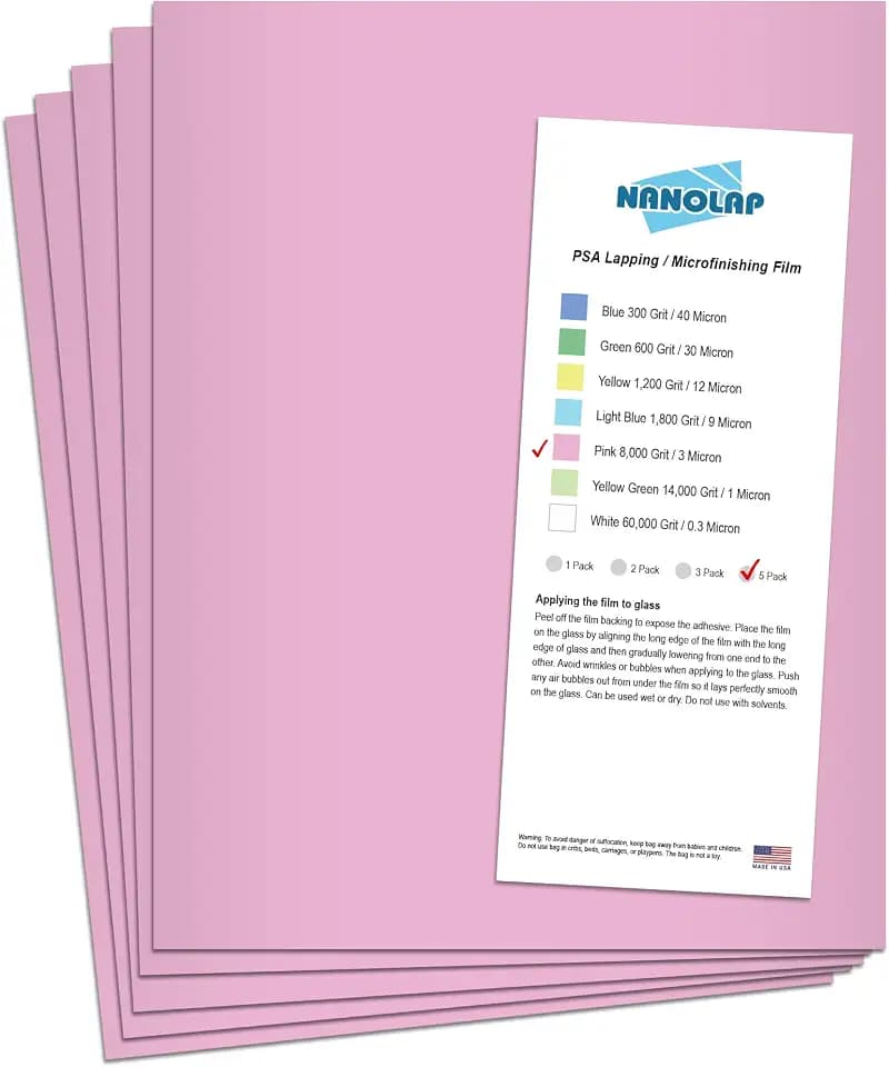 PSA Lapping Film, 5 Pc 3 Micron (8,000 Grit) Adhesive Polishing Paper, 8-1/2” x 11” Microfinishing Fine Sanding Paper, Sanding Film for Scary Sharp Sharpening System, Aluminum Oxide AO