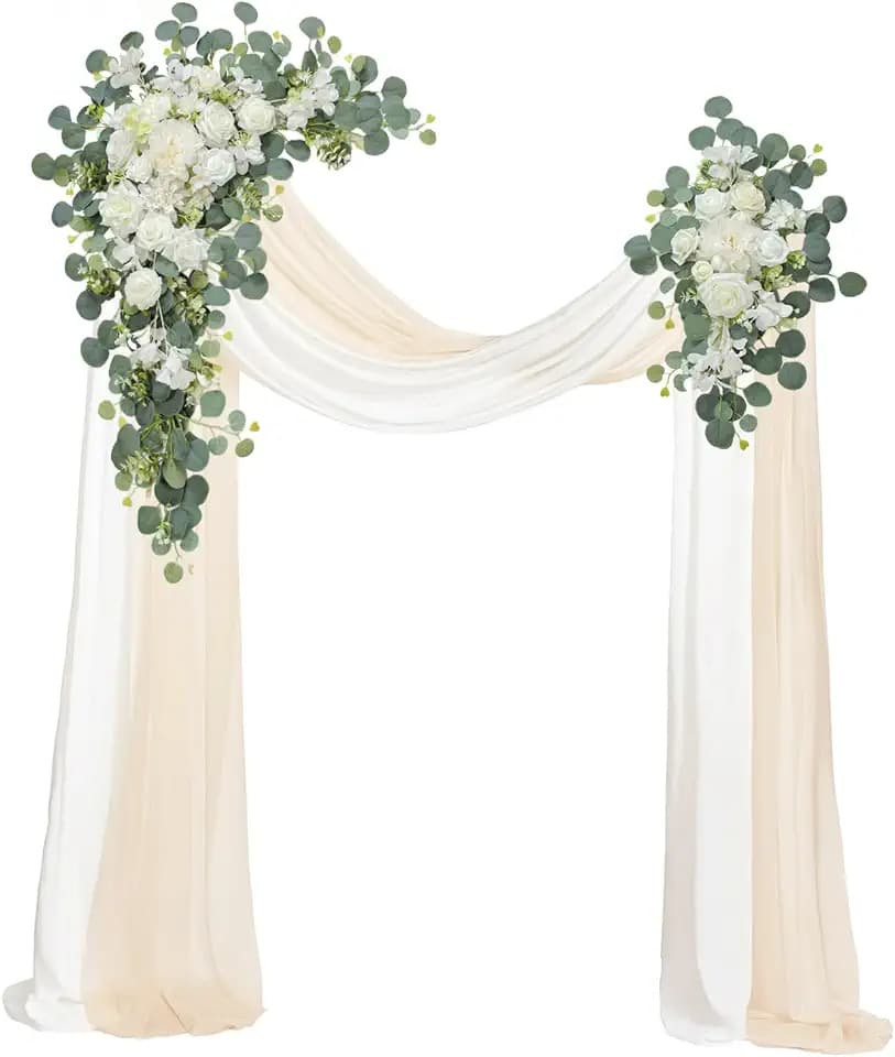 Odouzy Wedding Arch, Artificial Flowers, Wedding Decor with Drapes (Set of 4),Be Suited to Banquet, Party, Wedding Decor Ceremony and Background Decoration (White Champagne)