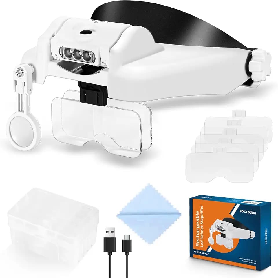YOCTOSUN Magnifying Glass with Light,Rechargeable Headband Magnifier 1X-14X