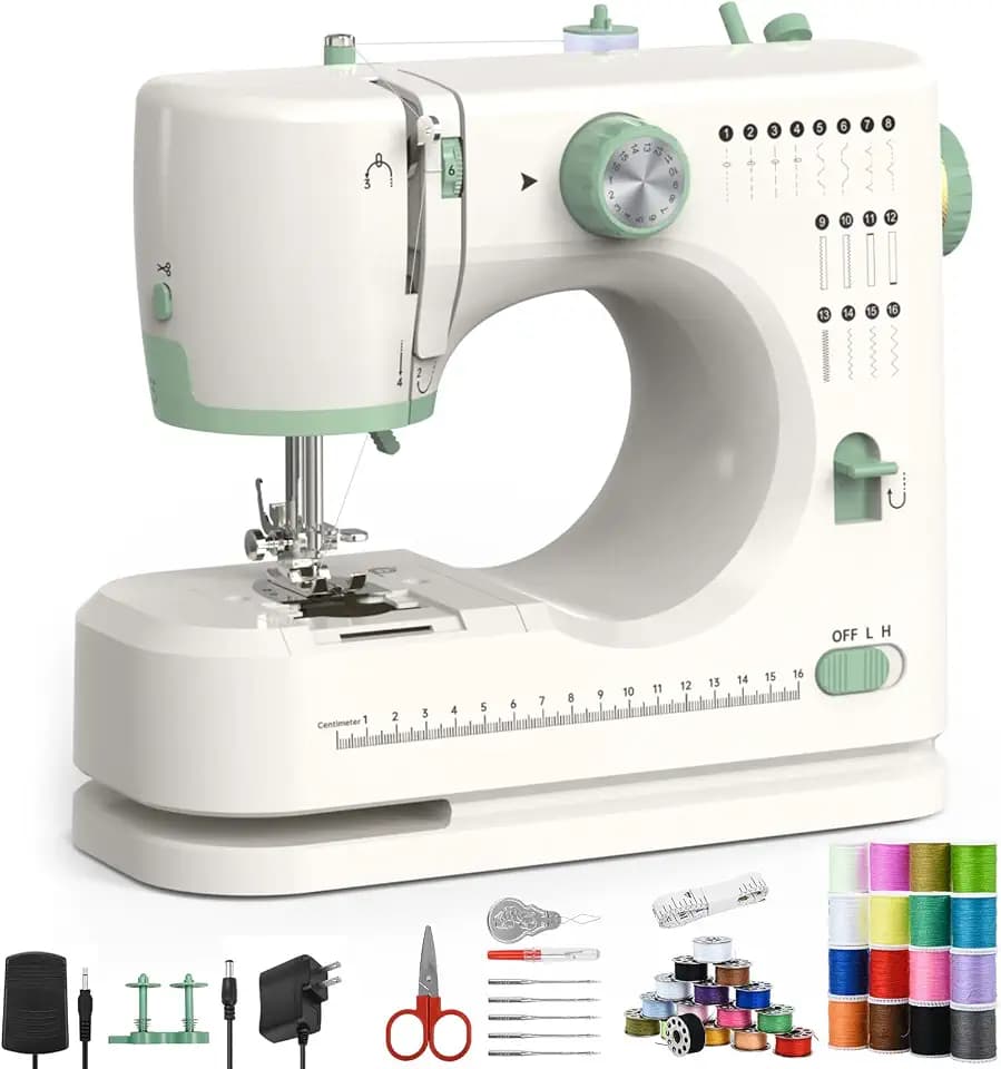 Sewing Machine for Beginners Adults, 16 Built-in Stitches Portable Double Needle Sewing Machine with Adjustable Speed Control, Foot Pedal, and Quick-Place Bobbin for Easy DIY Crafting