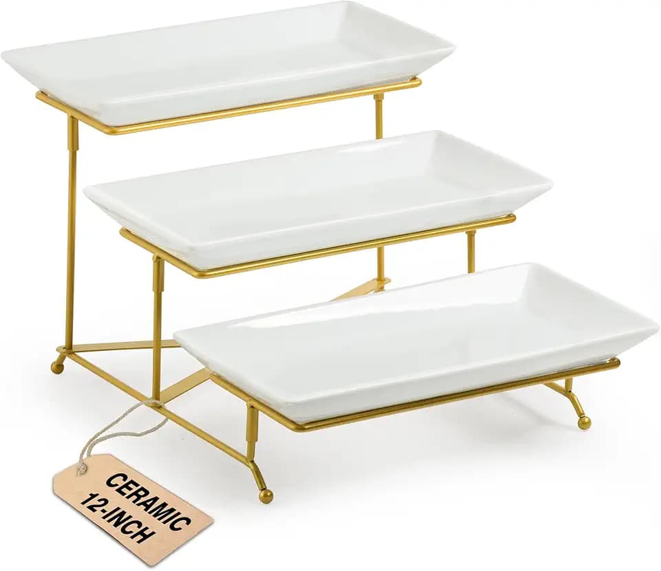LAUCHUH 3 Tier Serving Tray, Porcelain Serving Platter Tier Serving Stand