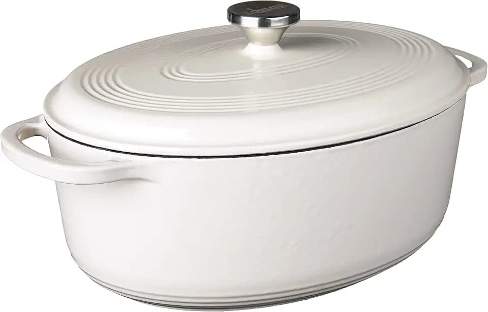 Lodge Enameled Cast Iron Oval Dutch Oven with Lid, 7 Quart, Oyster White