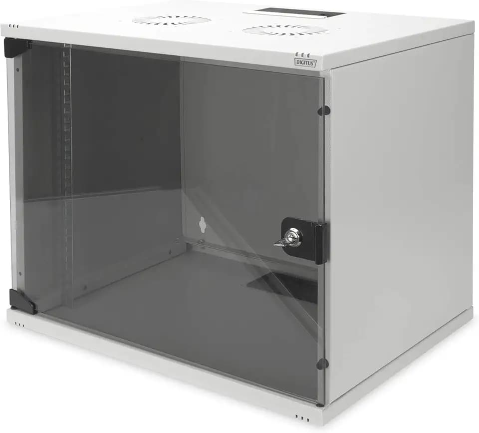 DIGITUS Netzwerk-Schrank 19 zoll 9 HE - unmontiert - Wandmontage - 400 mm Tiefe - Traglast 60 kg - Glastür - Grau
