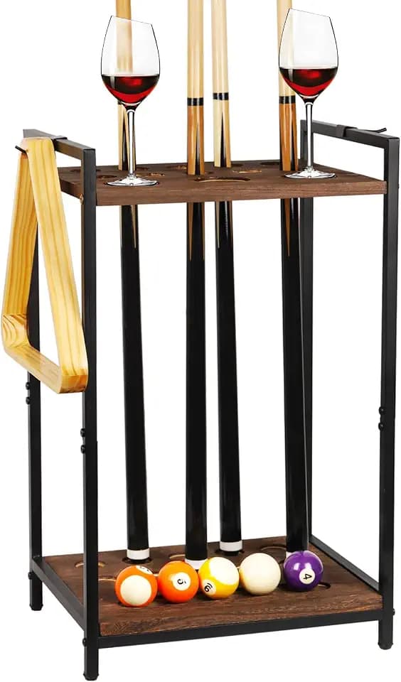 Pool Stick Holder, 10-Hole Wooden Freestanding Billiard Cue Racks Black
