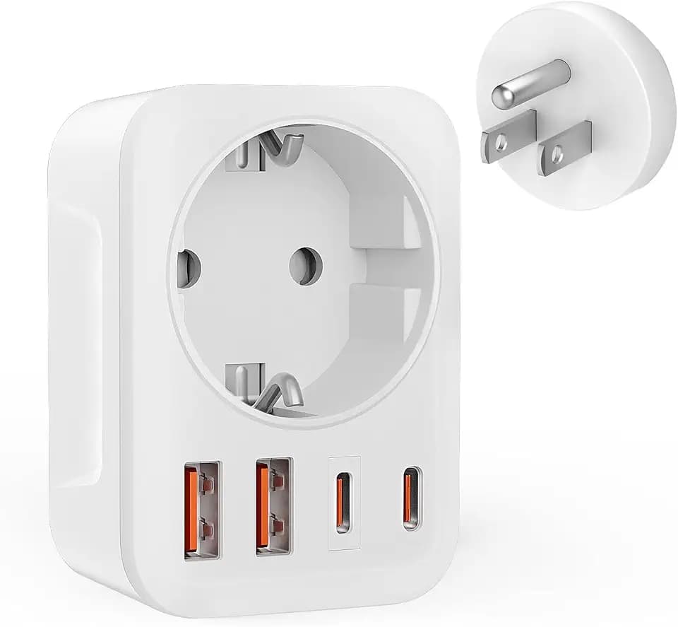 USA Adapter Steckdose, 5-in-1 Reiseadapter USA mit 2*USB (3.4A),2*USB-C,1*AC, Adapter usa Deutschland Stecker, Steckdosenadapter für EU zu US Amerika Kanada Mexiko Thailand, Typ B Reisestecker