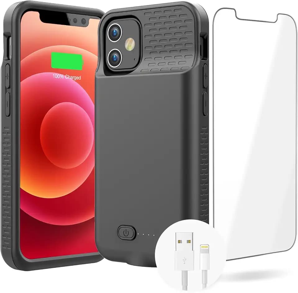 GIN FOXI Battery Case for iPhone 12/12Pro, Real 7000mAh Ultra-Slim Battery Charging Case Rechargeable Anti-Fall Protection Extended Charger Cover for iPhone 12Pro Max/12/12 Pro Battery Case Black