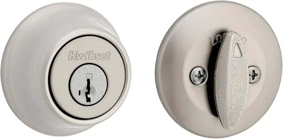 Kwikset 660 Deadbolt Lock, Satin Nickel Round Exterior Keyed Front Entry Door, Single Cylinder Dead Bolt, with Microban Protection