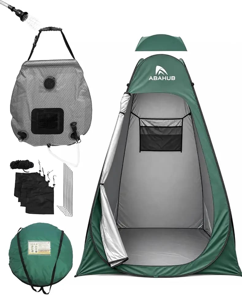 Abahub Pop Up Oversized Shower Tent Kit Solar Shower Bag, 4.9x4.9x6.2 ft