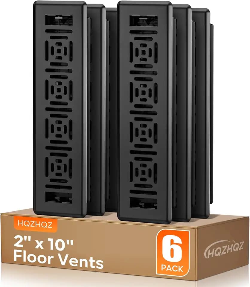 Floor Register 2x10, 6 Pack Black Floor Vent Covers, Heavy Duty Steel Walkable Floor Vents, Vent Covers for Home Floor