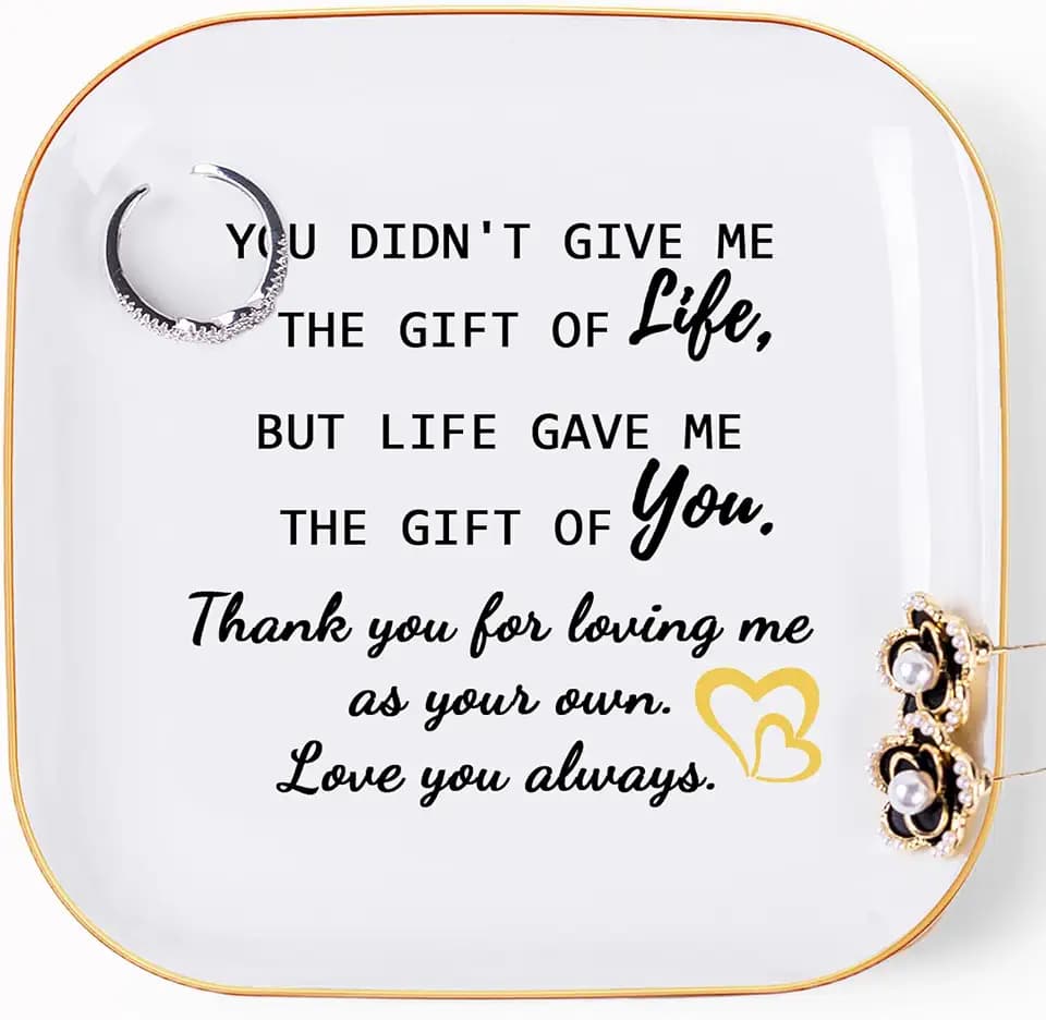 Piudee Step Mom Gifts for Bonus Mom Jewelry Dish Ring Dish Tray for Mother in Law Birthday Christmas Valentines for Stepmom Bonus Mom - Thank You for Loving Me As Your Own