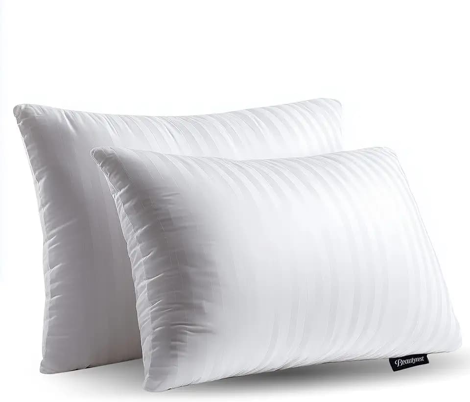 Beautyrest Goose Feather Pillows Queen Size Set of 2 Cotton Cover