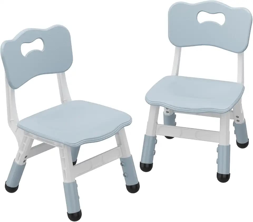 2-Pack Adjustable Kids Chairs, 3-Level Height Plastic Toddler Chair with Non-Slip Base & Stackable Design, for Home School Classroom Daycare Indoor Outdoor Use, Ages 2-8, Grey