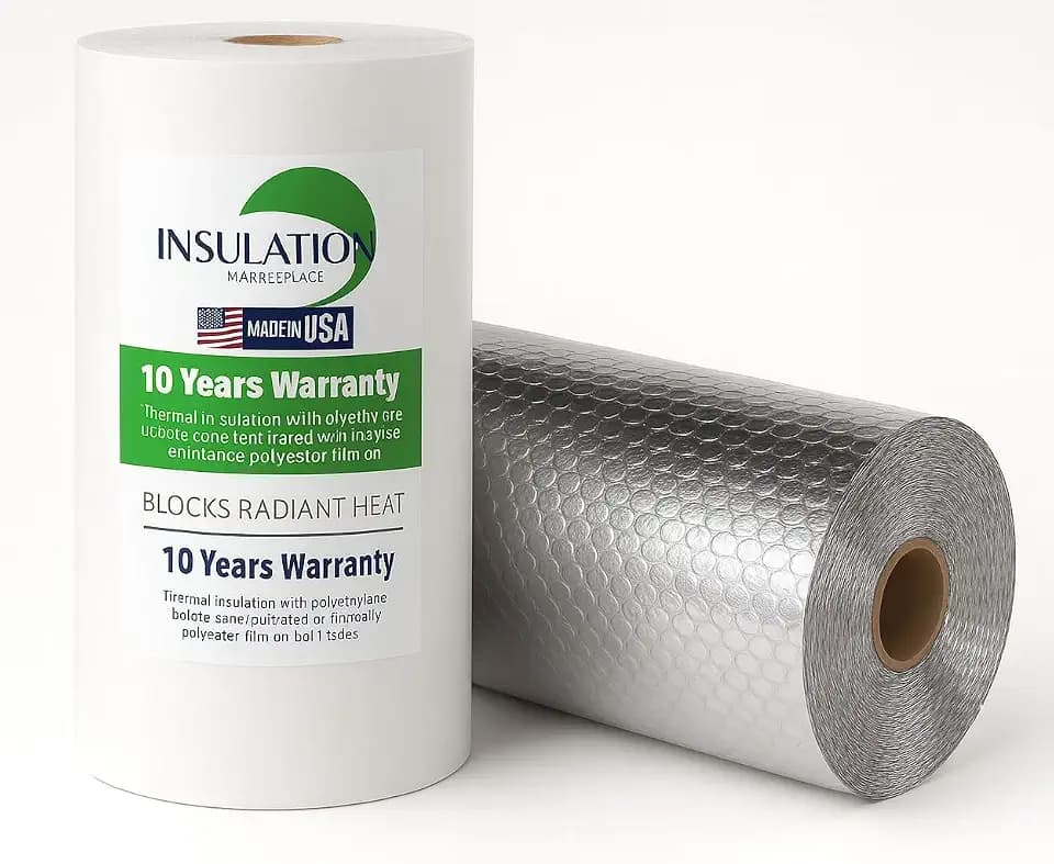 INSULATION MARKETPLACE - 24" x50ft Bubble Core Double Reflective Insulation roll, Thermal Shield, Duct, Garage, Wall, Attic, Pole Barn, Shed, Metal Building, RV Window Insulation, White / Foil