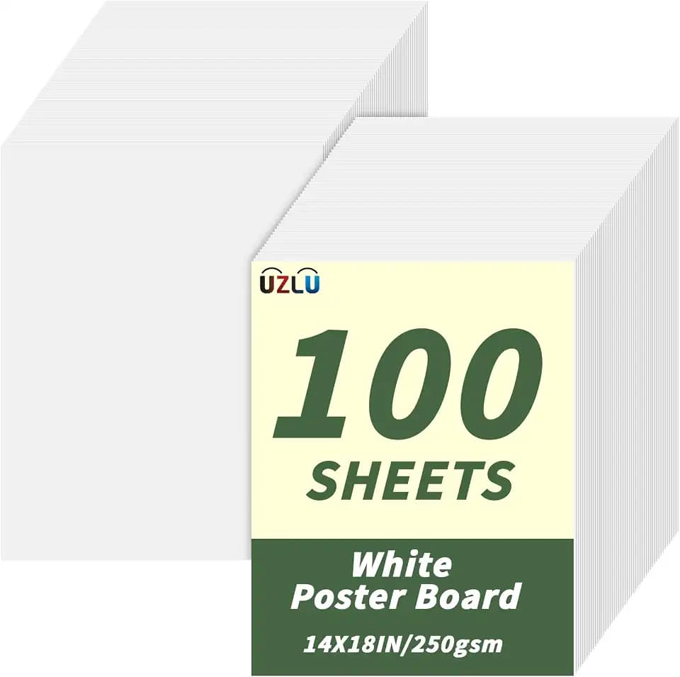 100 Pcs 14 x 18 In Poster Board White Poster Board Paper Bulk 250 GSM Thickness Vision Boards Smart PosterBoard for Drawing School Arts Craft Projects Presentations Scrapbooking Blank Graphic Display