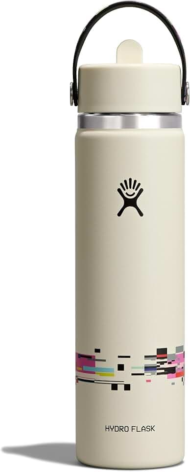 Hydro Flask Water Bottle - Insulated Stainless Steel - Wide Straw Lid, Non Spill, Leakproof in 24 Oz Glitch White