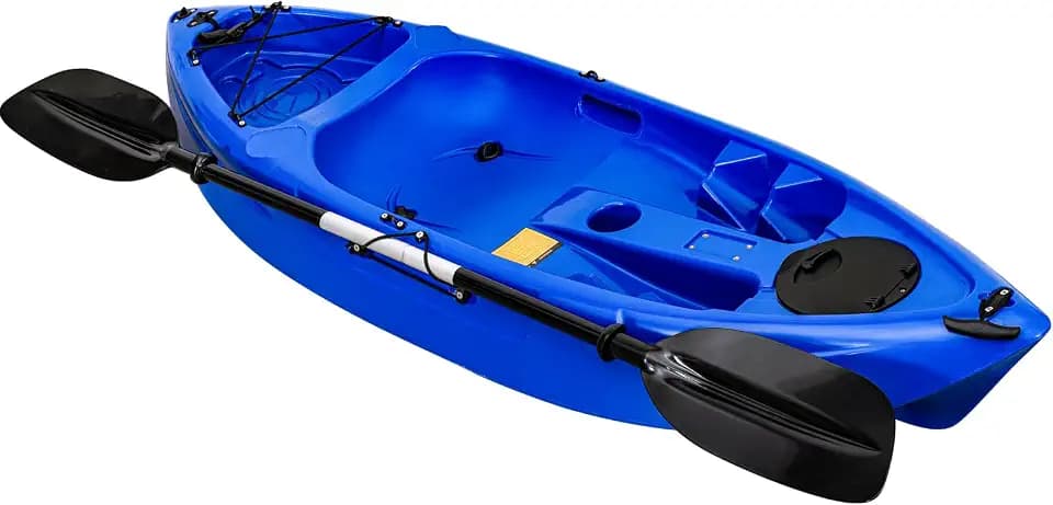 Fishing Kayaks, 12.4FT, 2-3 Person Sit on Top Kayak for Adults with Paddle & Comfortable Seat, Capacity of 600LBS, Hard Shell Recreational Ocean Kayak Boat