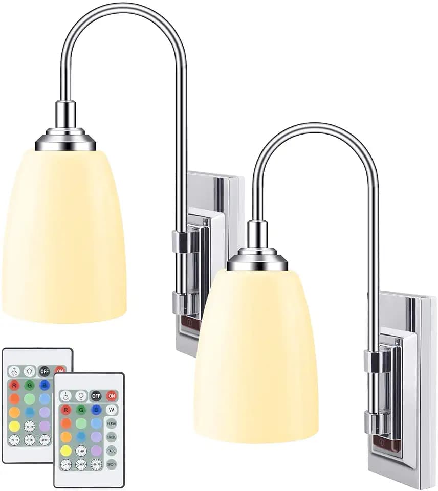 HONWELL Wall Lamp Battery Operated LED Wall Sconces Indoor Cordless 2 Pack 2 Remote Controlled Multi Color Wall Sconce Light Fixture for Room Lighting, Stick Lights for Kitchen Hallway Bathroom