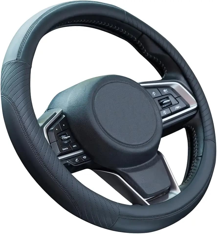 ZATOOTO Auto Lenkradbezug Leder 37-38 cm Lenkradschutz Anti Rutsch, Schwarz