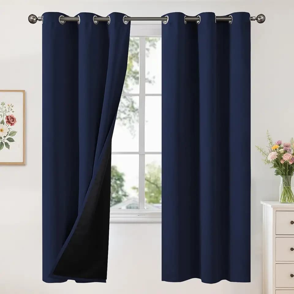 YoungsTex 100% Blackout Curtains for Bedroom 72 Inches Long, Navy Blue Full Room Darkening Drapes Thermal Insulated for Living Room, 2 Panels, 42 X 72 Inch