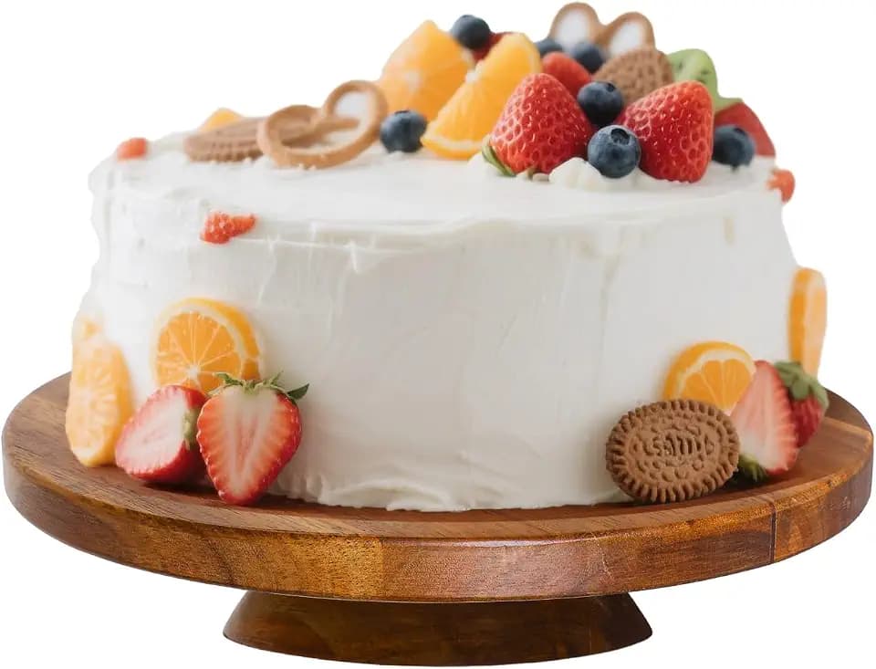 Wood Cake Stand, Acacia Cake Stand for Wedding Birthday, Wooden Serving Platter for Appetizers and Desserts (10 inch)