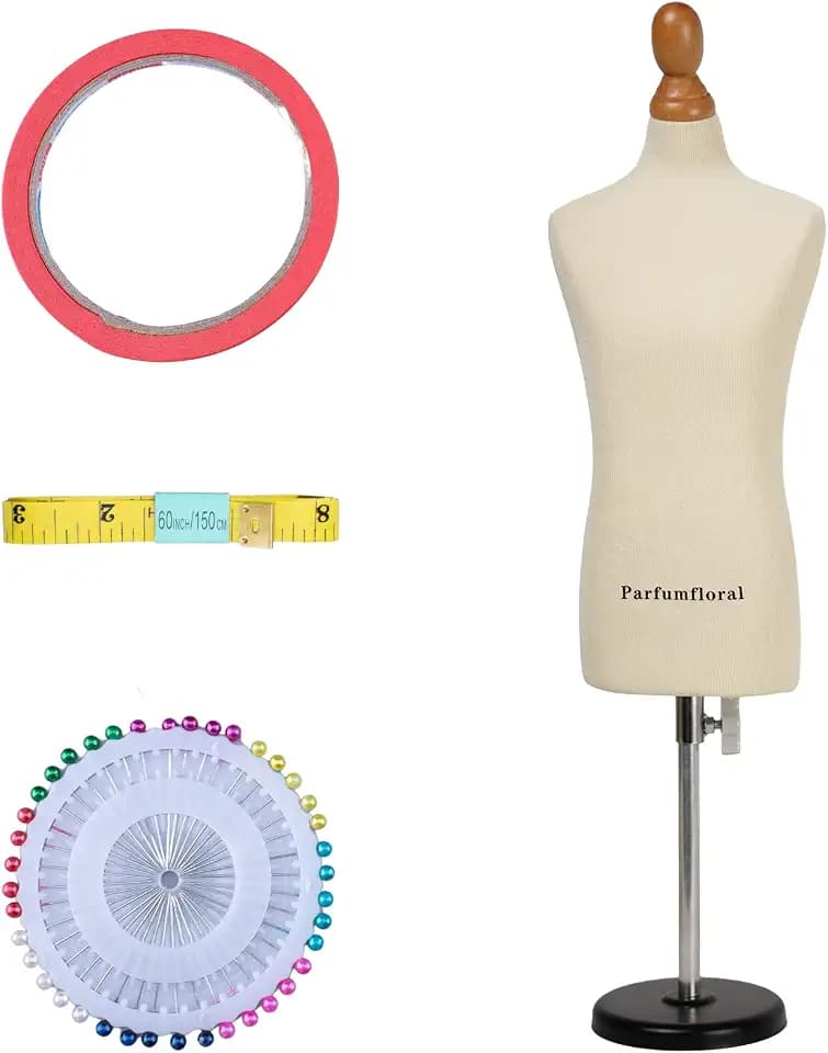 Male Dress Form Mannequin(Not Full Size Body Height 12.8 inch for Sewing, 1/3 Size Female Tailor Dressmaker Dummy for Pattern Making Fully Pinnable Mannequin with Metal Base (1/3 Beige)