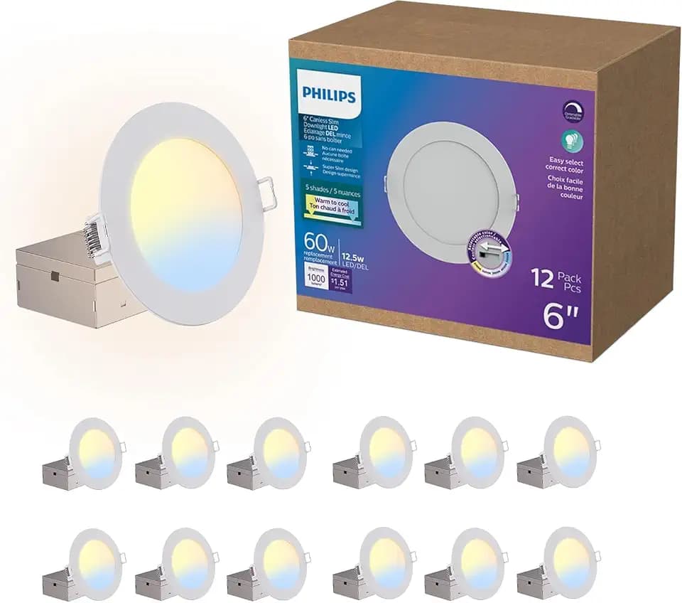 PHILIPS LED 60W Slim 6-inch Canless Downlight, 12-Pack