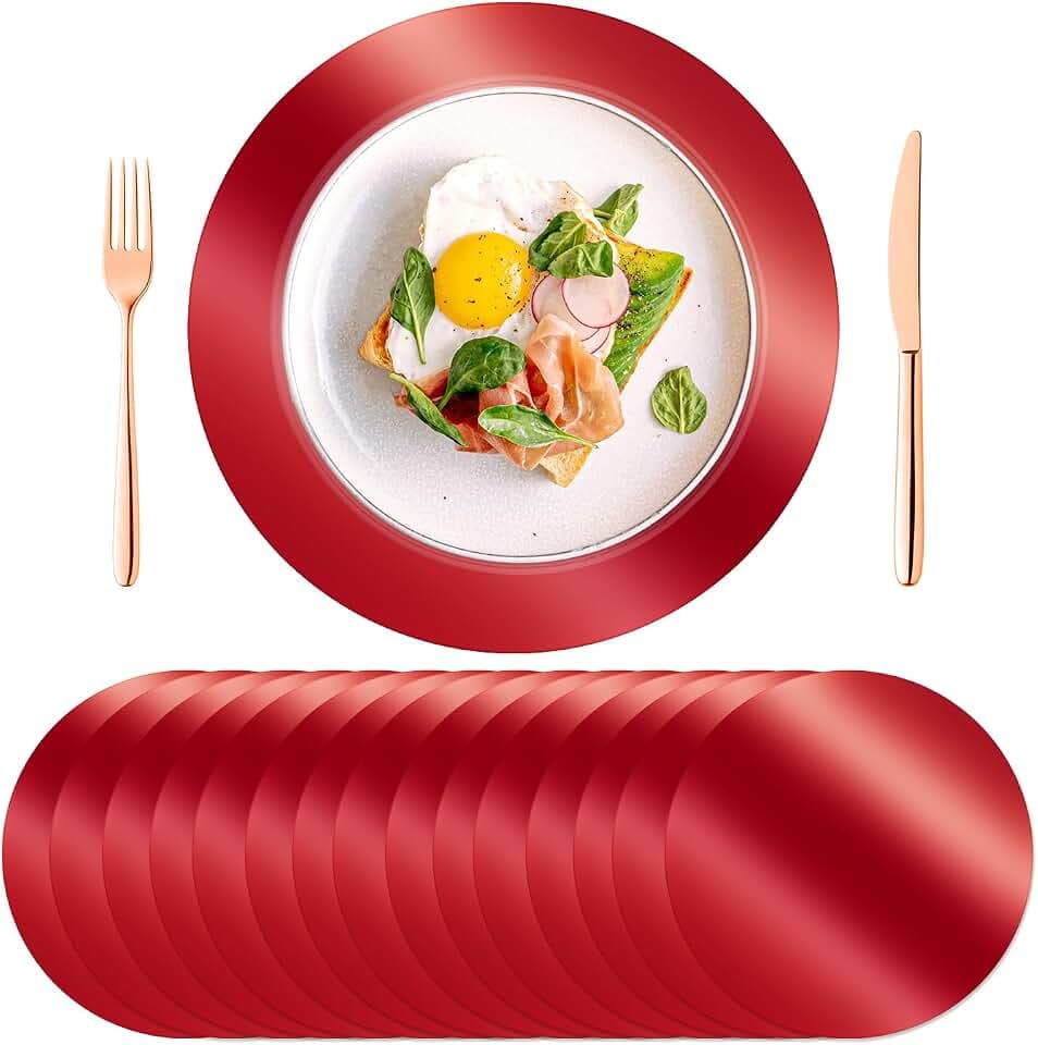 KesaPlan 100PCS 13in Round Red Placemats, Disposable Paper Chargers Plate