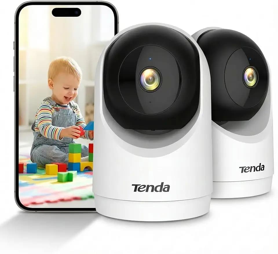 Tenda 3MP WLAN Innenkamera Überwachung, Haustierkamera mit 2-Wege-Audio, Nachtsicht 12M, Bewegungs-Personenerkennung, 360° IP Kamera Indoor für Baby & Hund, SD-Speicher Bis zu 256GB, 2 stück CP3V3.0